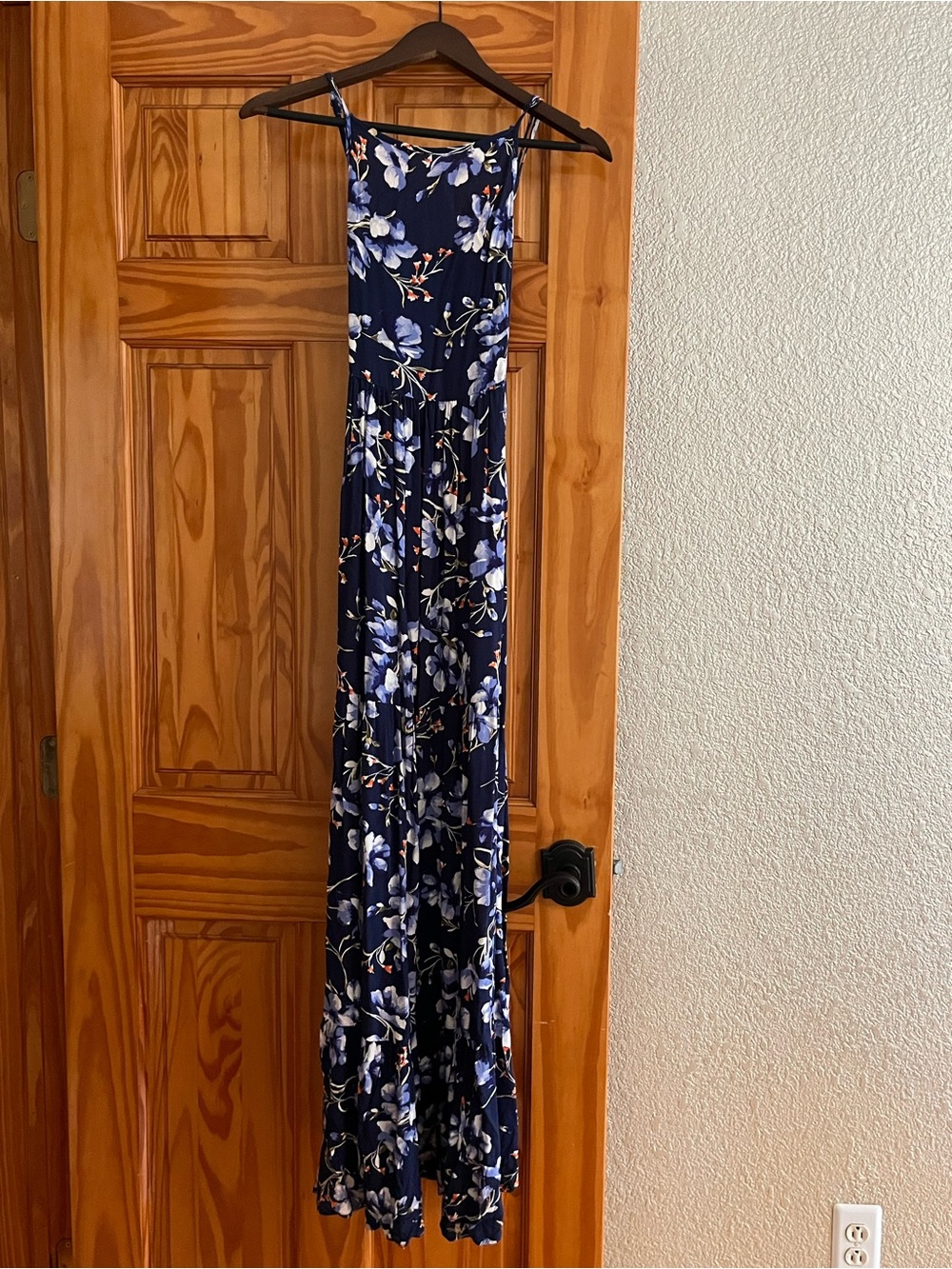Navy Floral Maxi Dress with Spaghetti Straps